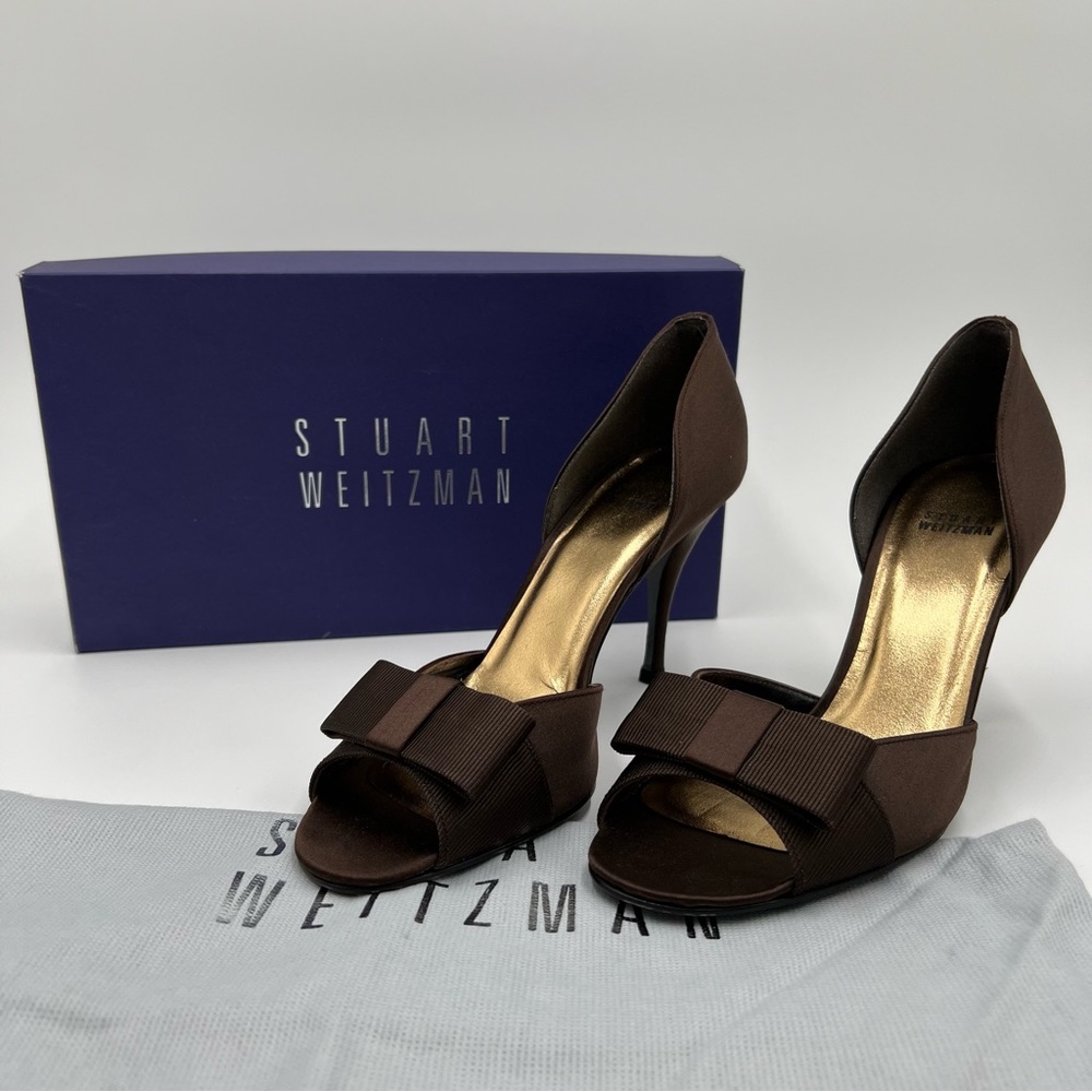 NIB Stuart Weitzman Chocolate Brown Satin D’Orsay Heels Size US 8 M